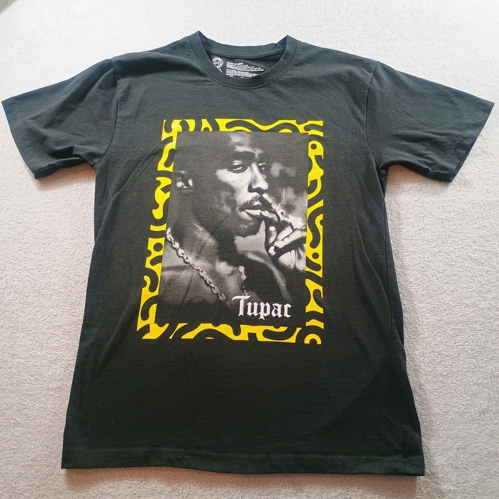 Cross Colours Mens Tupac Shakur Graphic Tee Black Medium 2Pac Rap Shirt